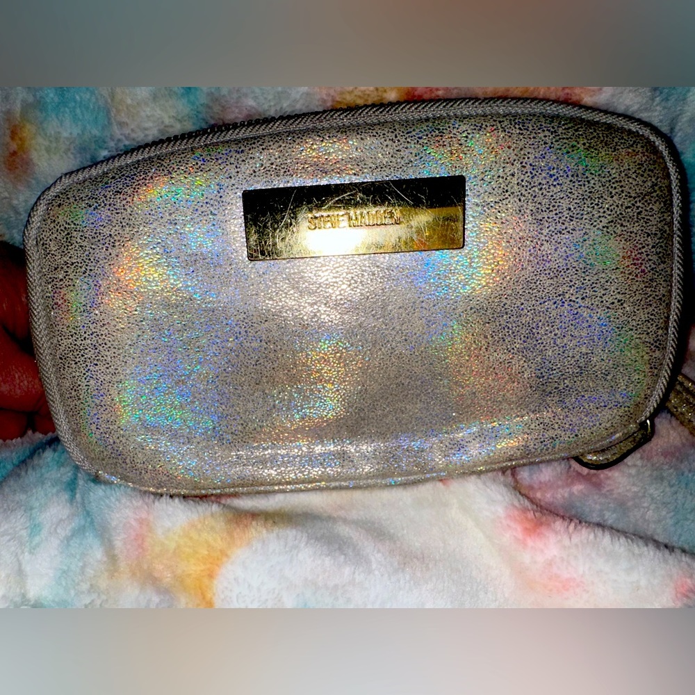 Steve Madden Holographic Zippy Wallet/Clutch Wristlet Strap